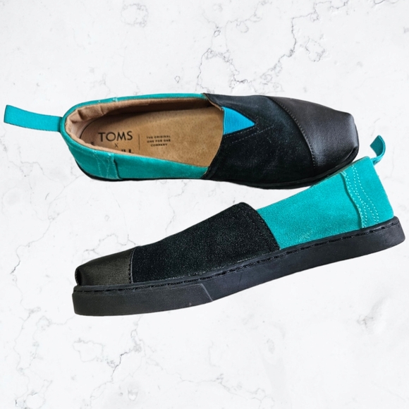 Toms x So iLL Collab Teal and Black Suede Colorblock Sneakers Slip-On Flats - Picture 2 of 9
